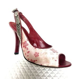 AUTHENTIC LOUIS VUITTON ITALIAN MADE SIGNATURE MONOGRAM SLINGBACK SHOES,36.5